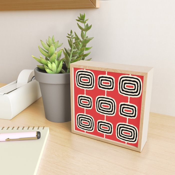 Mid Century Modern Atomic Rings Pattern 222 Black Beige and Red Mini Art Print Gallery Image 2