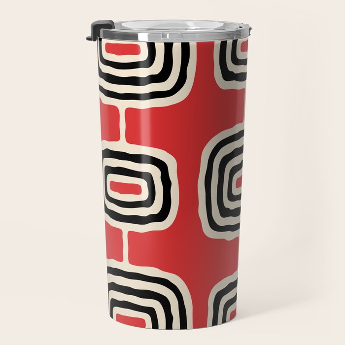 Mid Century Modern Atomic Rings Pattern 222 Black Beige and Red Travel Mug Gallery Image 3
