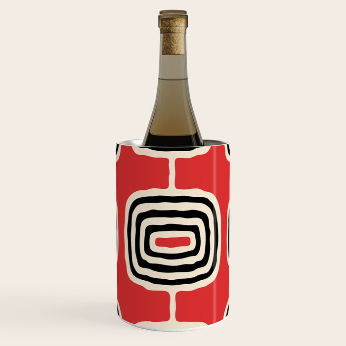 Mid Century Modern Atomic Rings Pattern 222 Black Beige and Red Wine Chiller Gallery Image 1