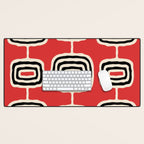 Mid Century Modern Atomic Rings Pattern 222 Black Beige and Red Desk Mat Gallery Image 1