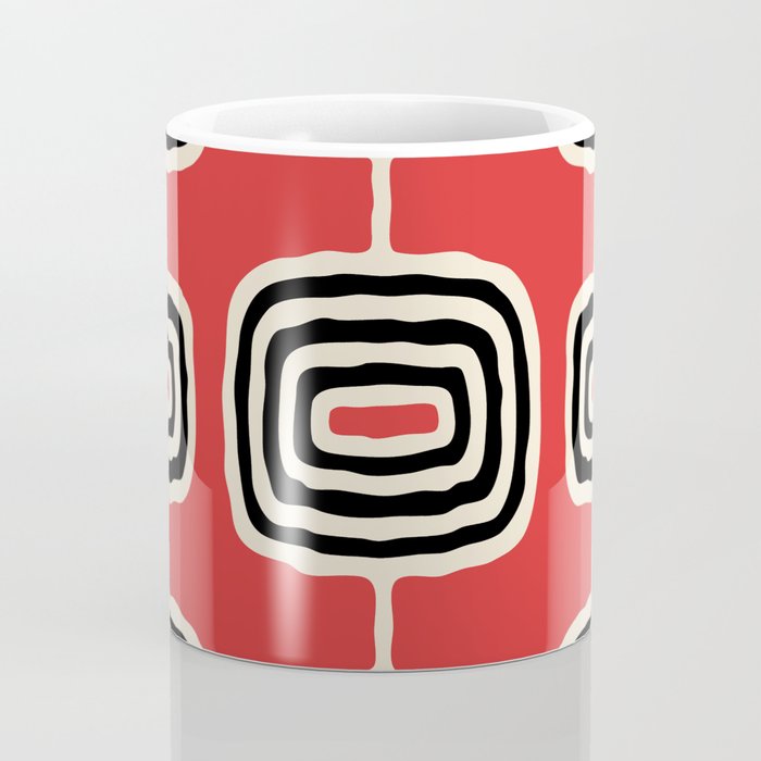Mid Century Modern Atomic Rings Pattern 222 Black Beige and Red Coffee Mug Gallery Image 4