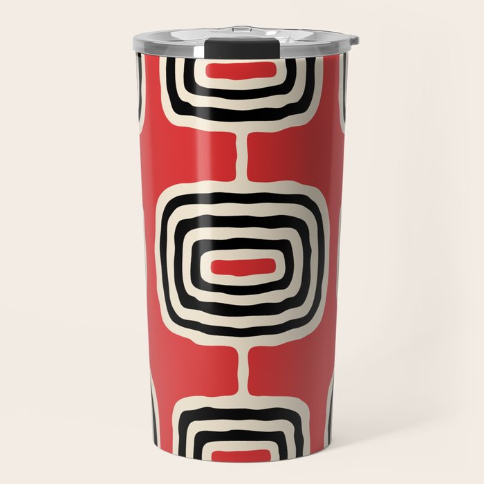Mid Century Modern Atomic Rings Pattern 222 Black Beige and Red Travel Mug Gallery Image 1