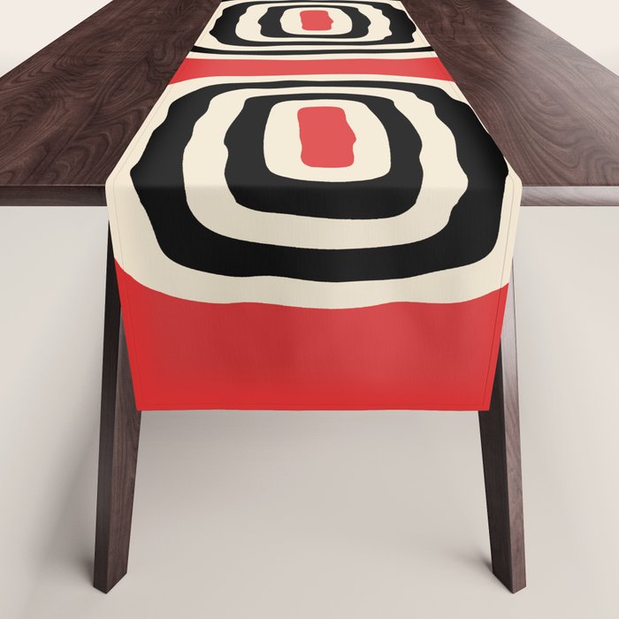 Mid Century Modern Atomic Rings Pattern 222 Black Beige and Red Table Runner Gallery Image 1