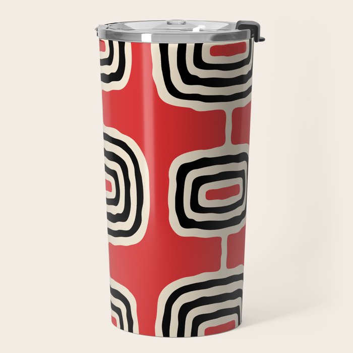 Mid Century Modern Atomic Rings Pattern 222 Black Beige and Red Travel Mug Gallery Image 2