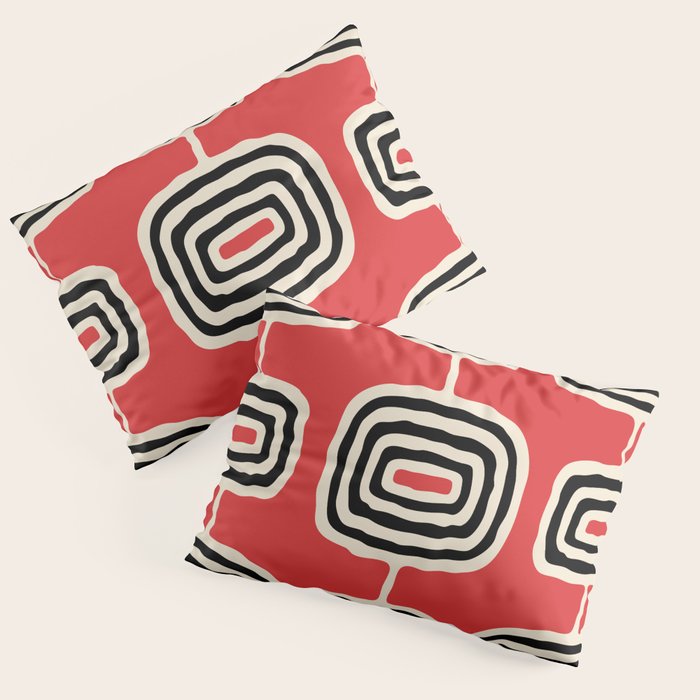 Mid Century Modern Atomic Rings Pattern 222 Black Beige and Red Pillow Sham Gallery Image 3