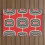 Mid Century Modern Atomic Rings Pattern 222 Black Beige and Red Outdoor Rug Gallery Image 1