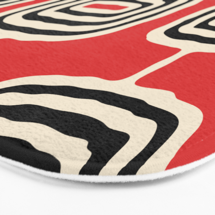 Mid Century Modern Atomic Rings Pattern 222 Black Beige and Red Bath Mat Gallery Image 3