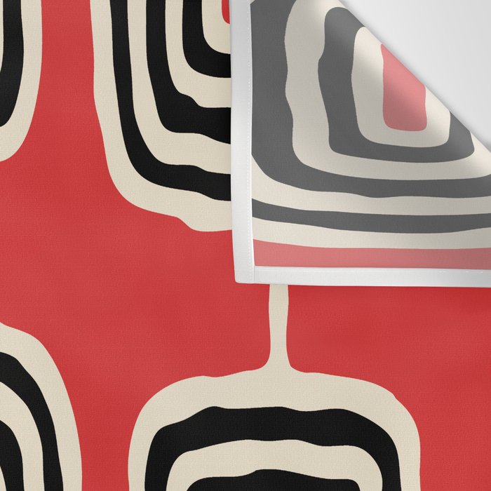 Mid Century Modern Atomic Rings Pattern 222 Black Beige and Red Wall Tapestry Gallery Image 3