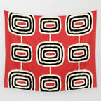 Mid Century Modern Atomic Rings Pattern 222 Black Beige and Red Wall Tapestry Gallery Image 4