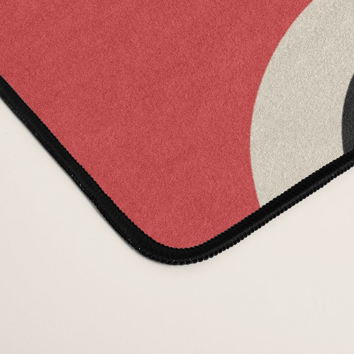Mid Century Modern Atomic Rings Pattern 222 Black Beige and Red Desk Mat Gallery Image 4