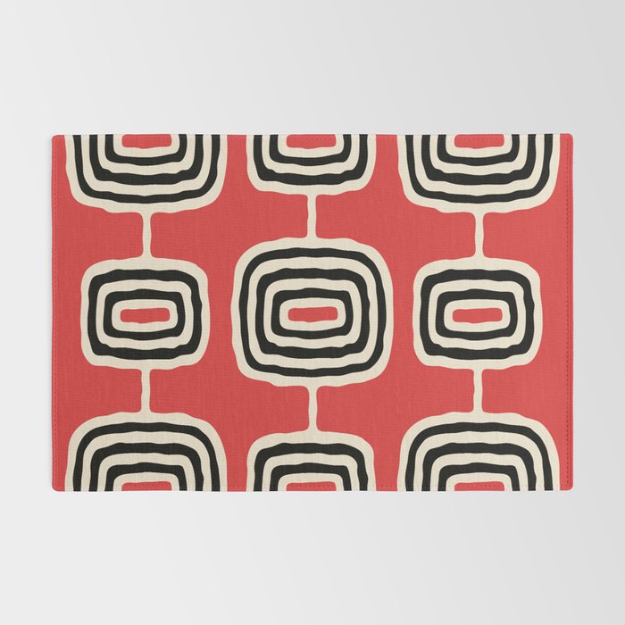 Mid Century Modern Atomic Rings Pattern 222 Black Beige and Red Rug Gallery Image 2