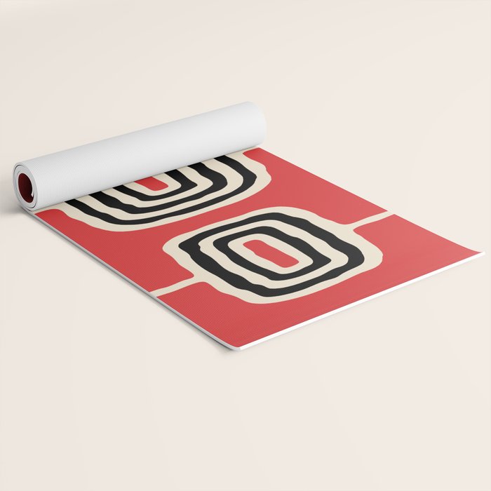 Mid Century Modern Atomic Rings Pattern 222 Black Beige and Red Yoga Mat Gallery Image 2