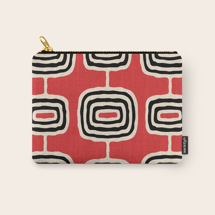 Mid Century Modern Atomic Rings Pattern 222 Black Beige and Red Carry All Pouch Gallery Image 1