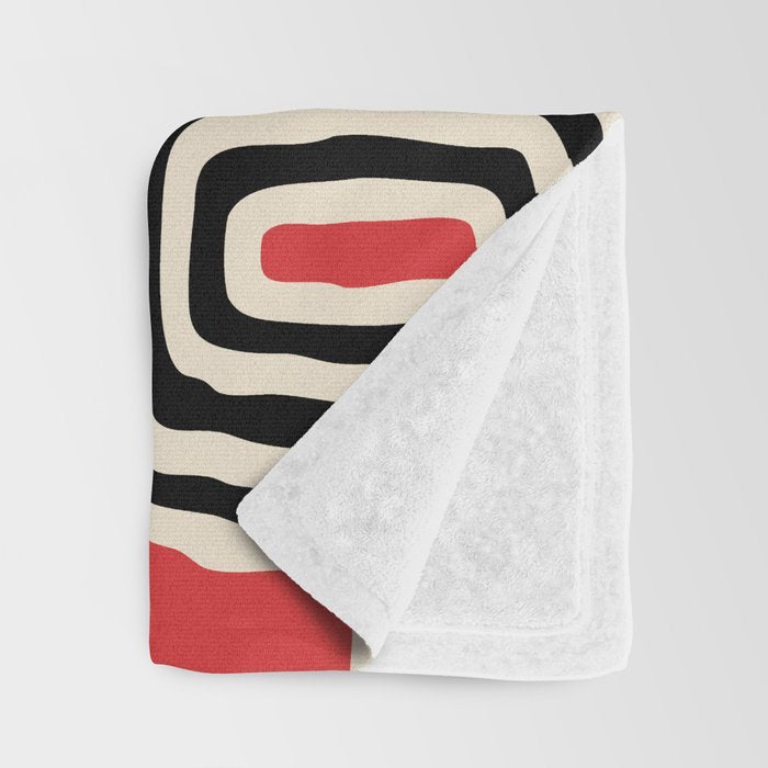 Mid Century Modern Atomic Rings Pattern 222 Black Beige and Red Throw Blanket Gallery Image 3