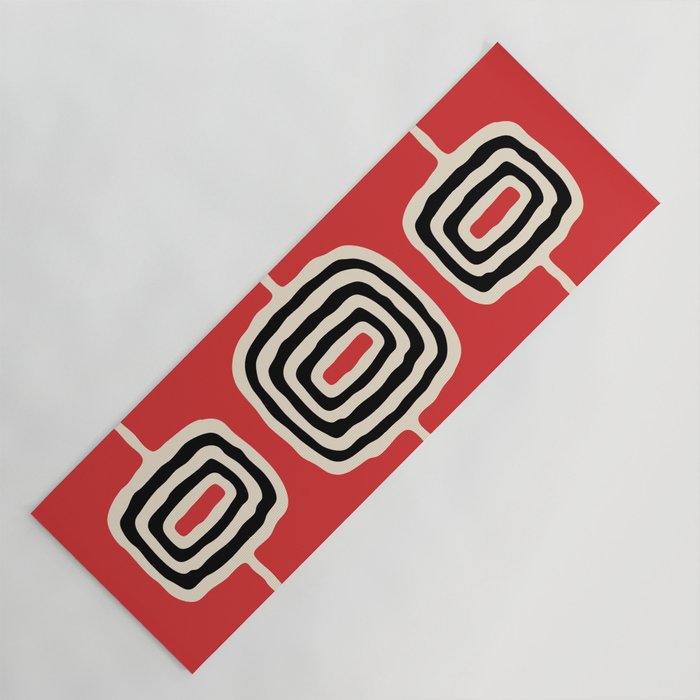 Mid Century Modern Atomic Rings Pattern 222 Black Beige and Red Yoga Mat Gallery Image 1