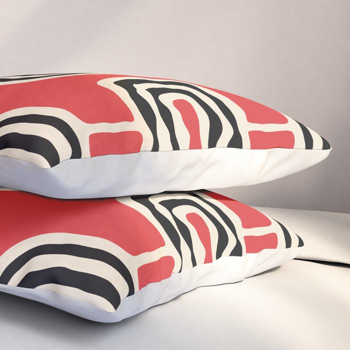 Mid Century Modern Atomic Rings Pattern 222 Black Beige and Red Pillow Sham Gallery Image 3