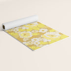 Yellow, Ivory and Brown Retro Flowers Yoga Mat Gallery Image 2