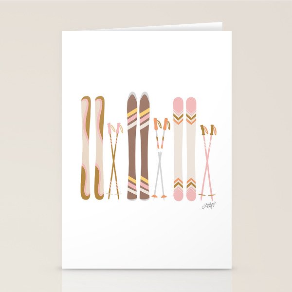 Retro Skis Illustration (Neutral Palette) Stationery Card Gallery Image 2