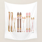 Retro Skis Illustration (Neutral Palette) Wall Tapestry Gallery Image 4