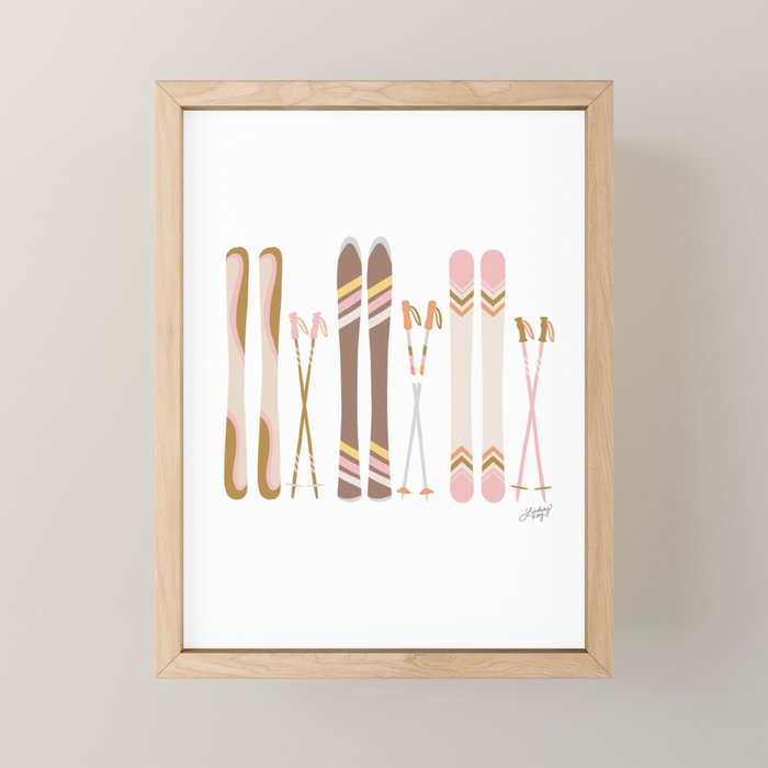 Retro Skis Illustration (Neutral Palette) Mini Art Print Gallery Image 1