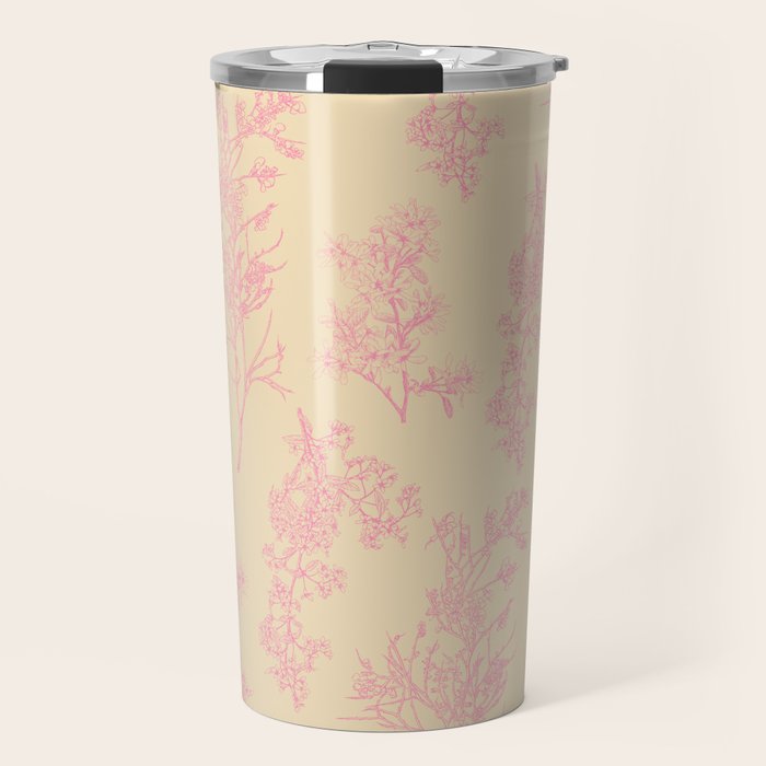 Botanical Cottage Floral Pattern in Pink Cream Travel Mug Gallery Image 1