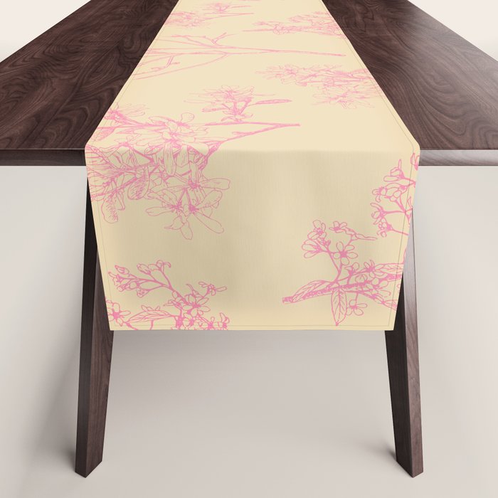 Botanical Cottage Floral Pattern in Pink Cream Table Runner Gallery Image 1