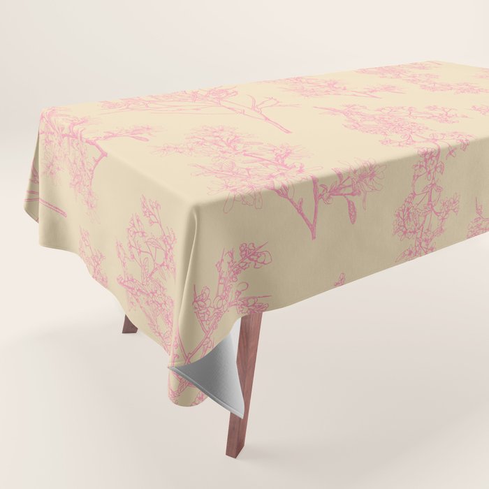 Botanical Cottage Floral Pattern in Pink Cream Tablecloth Gallery Image 1