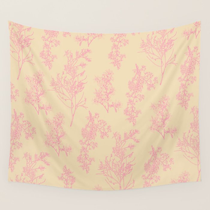 Botanical Cottage Floral Pattern in Pink Cream Wall Tapestry Gallery Image 4