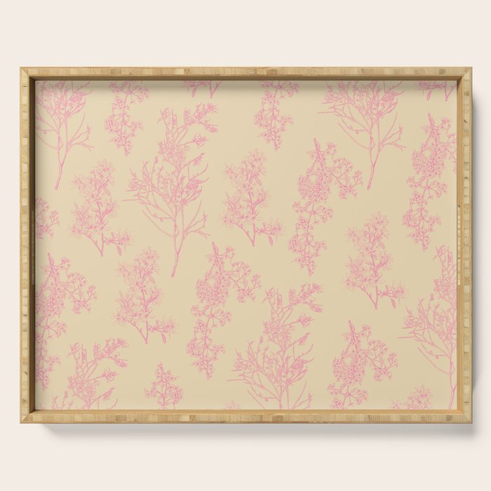 Botanical Cottage Floral Pattern in Pink Cream Serving Tray Gallery Image 1