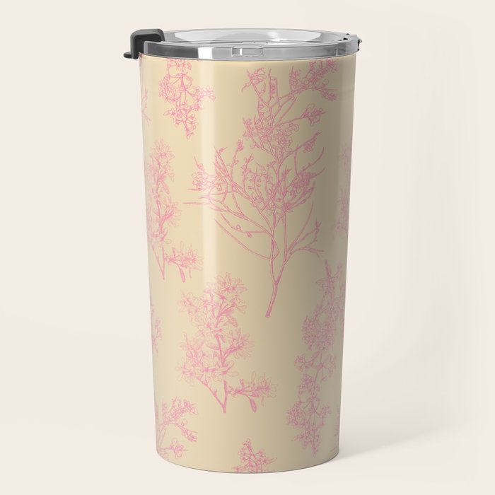 Botanical Cottage Floral Pattern in Pink Cream Travel Mug Gallery Image 3
