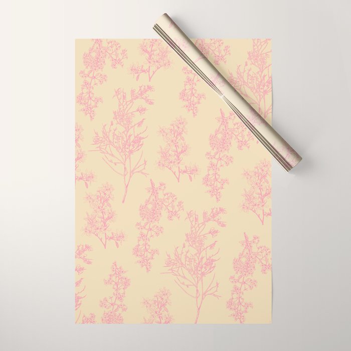 Botanical Cottage Floral Pattern in Pink Cream Wrapping Paper Gallery Image 1