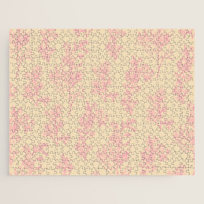 Botanical Cottage Floral Pattern in Pink Cream Jigsaw Puzzle Gallery Image 1