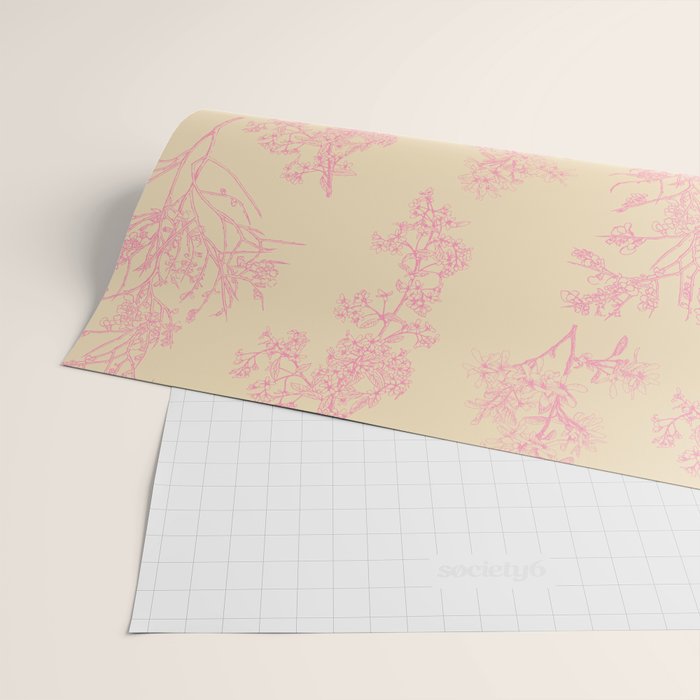 Botanical Cottage Floral Pattern in Pink Cream Wrapping Paper Gallery Image 2