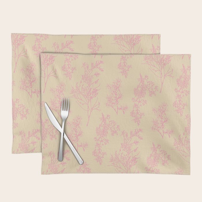 Botanical Cottage Floral Pattern in Pink Cream Placemat Gallery Image 1