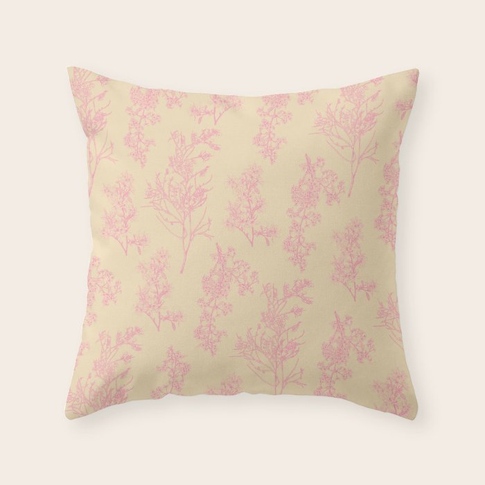 Botanical Cottage Floral Pattern in Pink Cream Throw Pillow Gallery Image 6