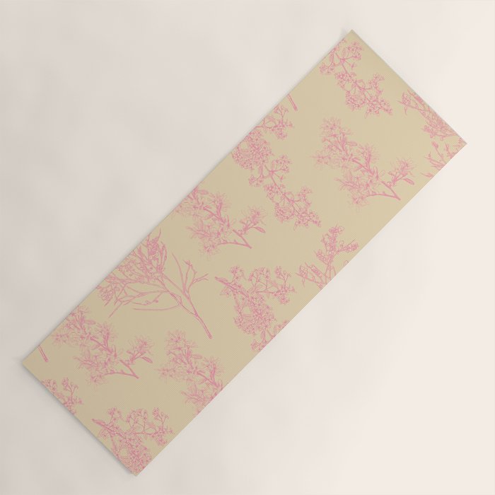 Botanical Cottage Floral Pattern in Pink Cream Yoga Mat Gallery Image 1