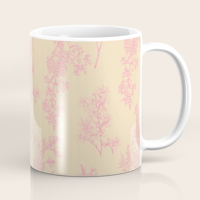 Botanical Cottage Floral Pattern in Pink Cream Coffee Mug Gallery Image 1