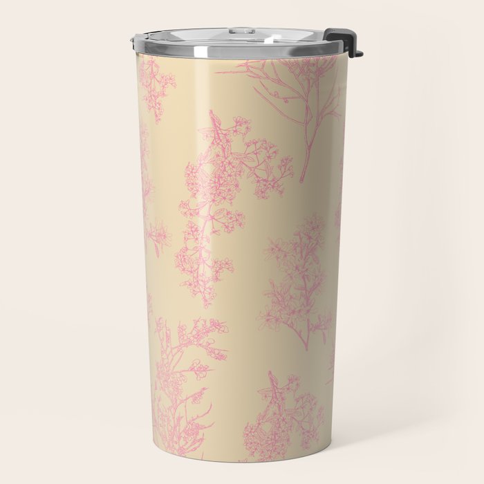 Botanical Cottage Floral Pattern in Pink Cream Travel Mug Gallery Image 2