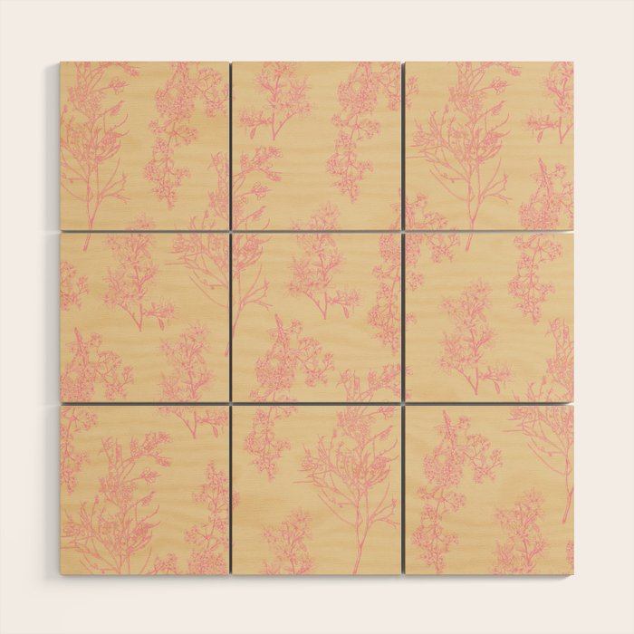 Botanical Cottage Floral Pattern in Pink Cream Wood Wall Art Gallery Image 1