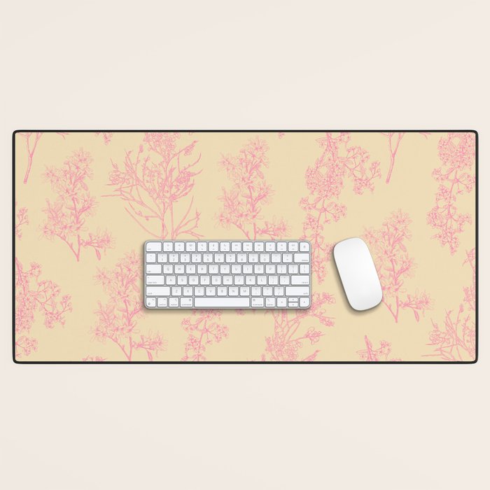 Botanical Cottage Floral Pattern in Pink Cream Desk Mat Gallery Image 1