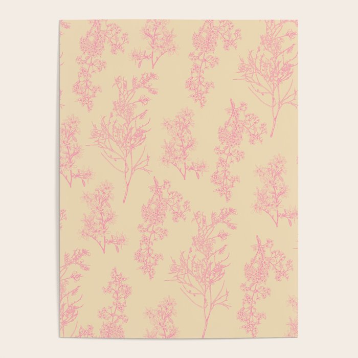 Botanical Cottage Floral Pattern in Pink Cream Poster Gallery Image 1