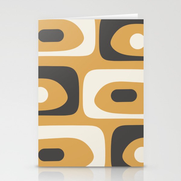 Mid Century Modern Piquet Pattern Mustard Gold Charcoal Gray Cream Stationery Card Gallery Image 2