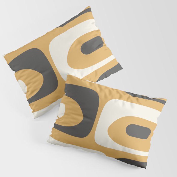 Mid Century Modern Piquet Pattern Mustard Gold Charcoal Gray Cream Pillow Sham Gallery Image 1