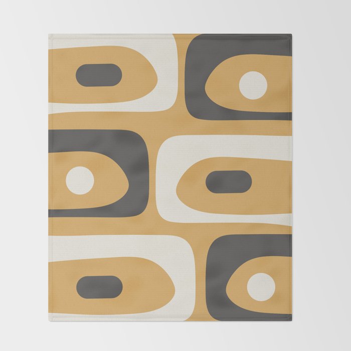 Mid Century Modern Piquet Pattern Mustard Gold Charcoal Gray Cream Throw Blanket Gallery Image 2