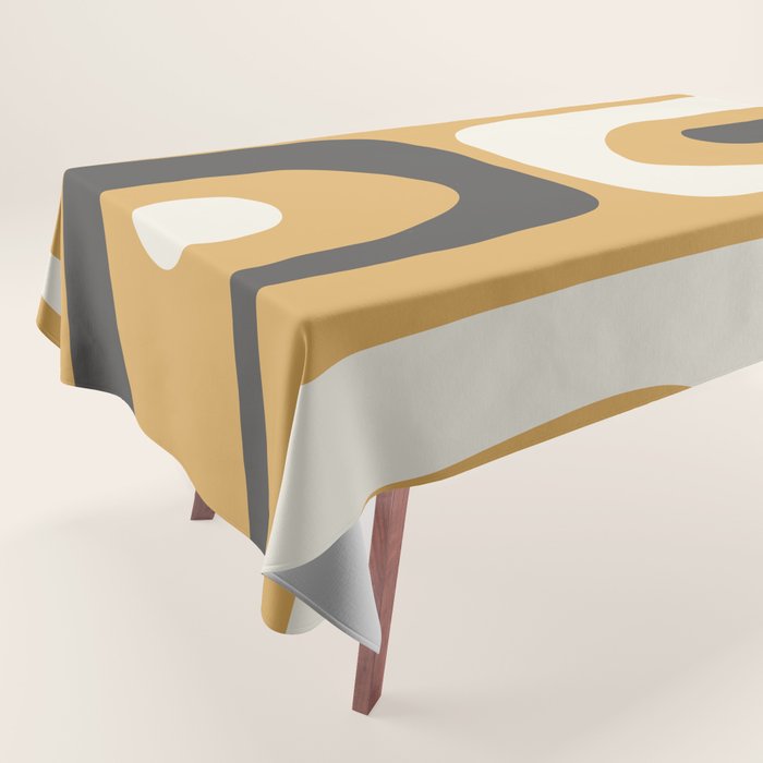 Mid Century Modern Piquet Pattern Mustard Gold Charcoal Gray Cream Tablecloth Gallery Image 1
