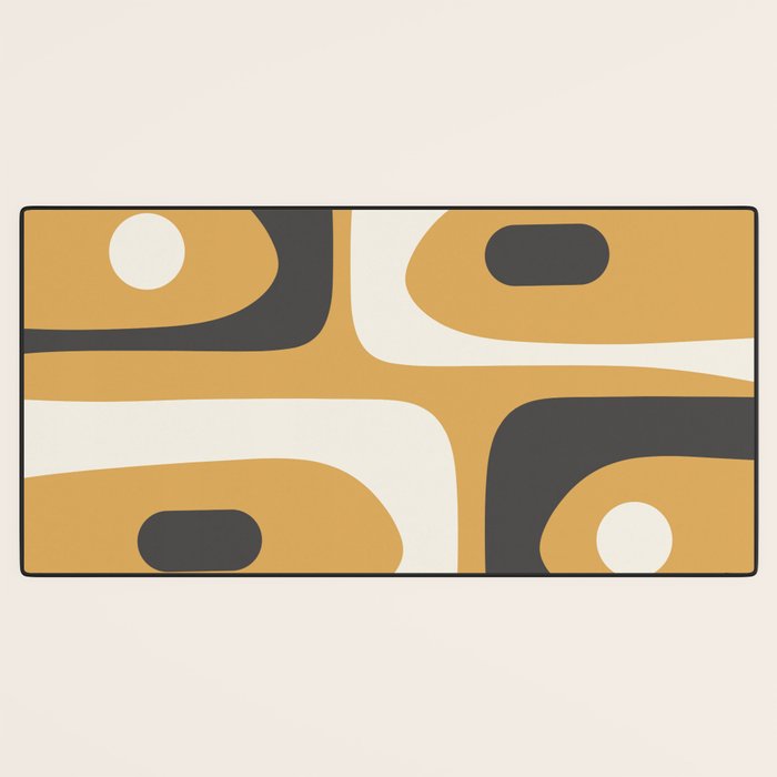 Mid Century Modern Piquet Pattern Mustard Gold Charcoal Gray Cream Desk Mat Gallery Image 3