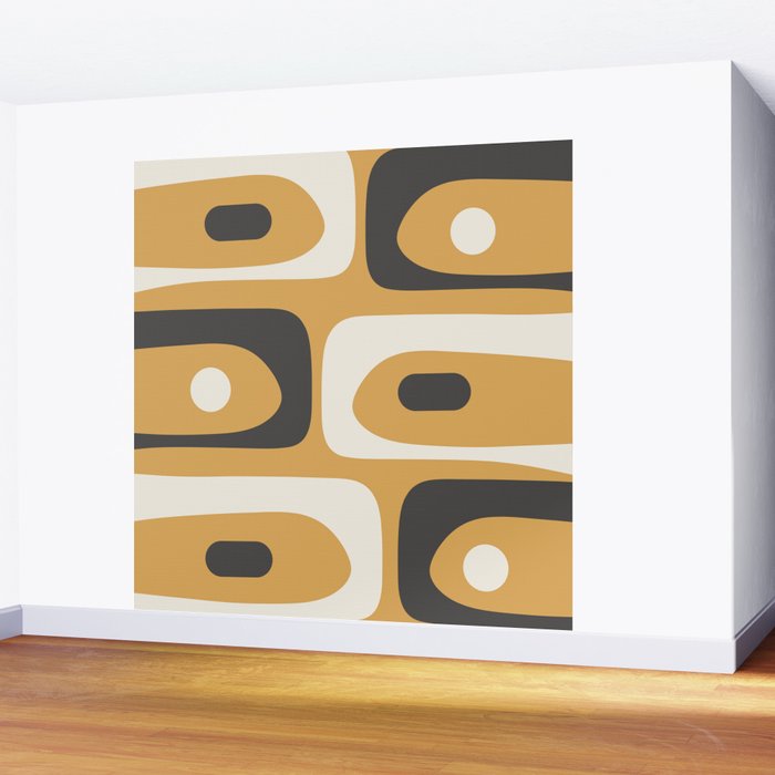 Mid Century Modern Piquet Pattern Mustard Gold Charcoal Gray Cream Wall Mural Gallery Image 2
