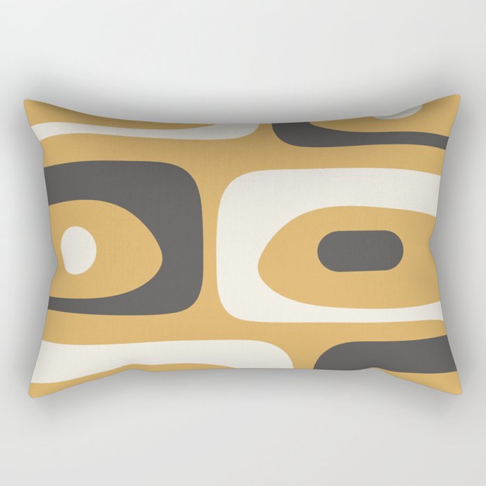 Mid Century Modern Piquet Pattern Mustard Gold Charcoal Gray Cream Rectangular Pillow Gallery Image 1