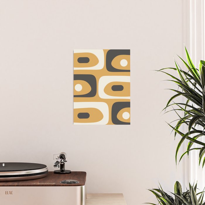 Mid Century Modern Piquet Pattern Mustard Gold Charcoal Gray Cream Poster Gallery Image 2