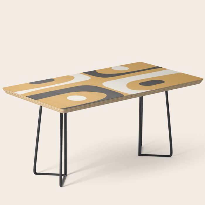 Mid Century Modern Piquet Pattern Mustard Gold Charcoal Gray Cream Coffee Table Gallery Image 1